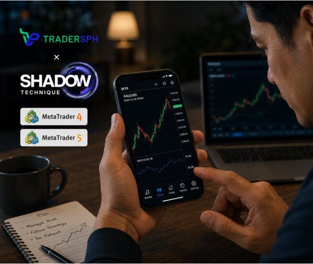 An OFW reviewing the Shadow Technique trading reference on a phone